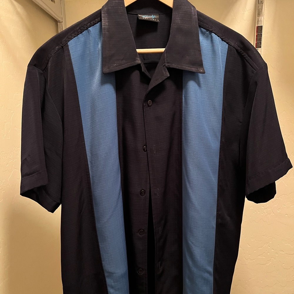 Steady Clothing Men’s button down bowling shirt navy blue